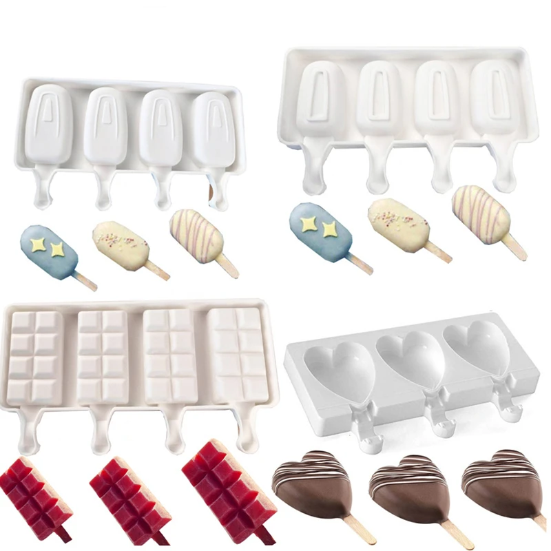 

4 Cavity Silicone Ice Cream Mold Grid Heart Shape Popsicle Pastry Mould Multifunction DIY Handmade Ice Cube Maker Kitchen Tools