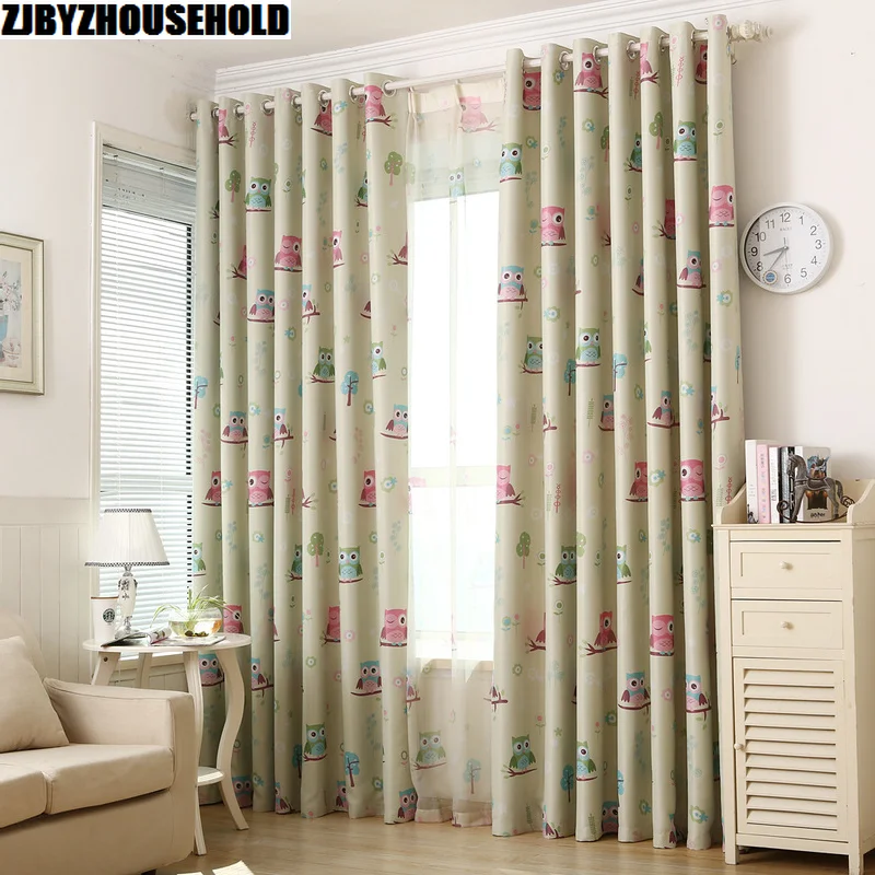 

Custom Pastoral Curtains for Bedroom Children Baby Boys and Girls' Room Owl Pattern Curtain Shade Cartoon Custom Bay Window