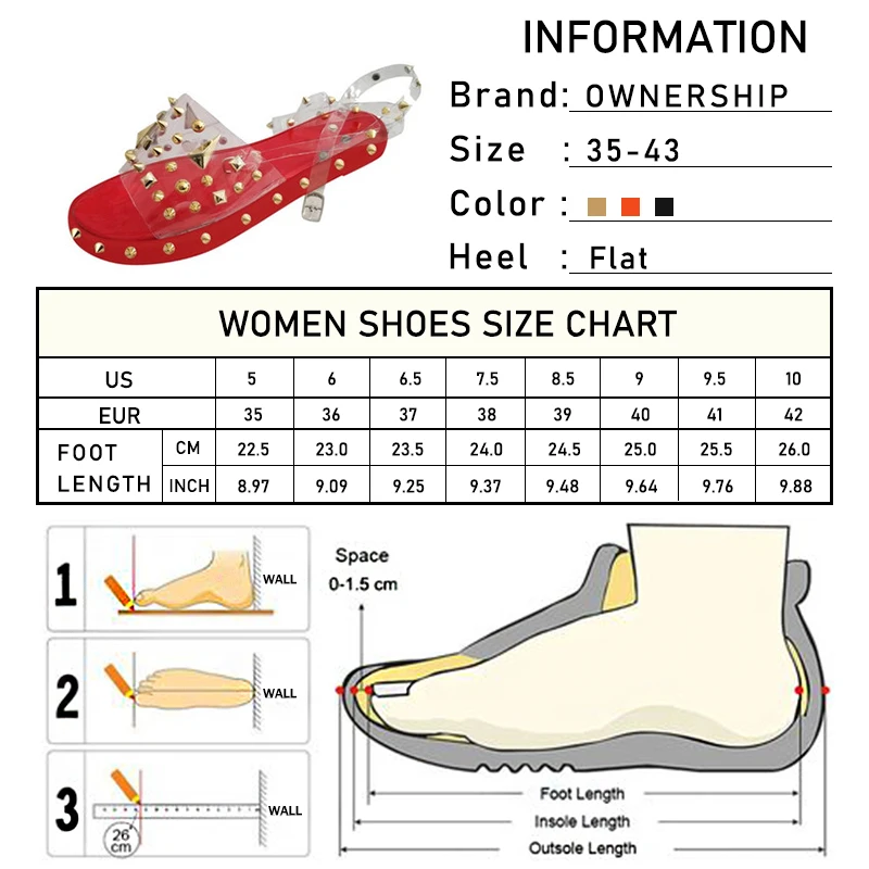 

Woman Sandals Female Rivet Ankle Strap Shoes Ladies Transparent Flats Women Comfortable Buckle Women's Summer Beach Footwear