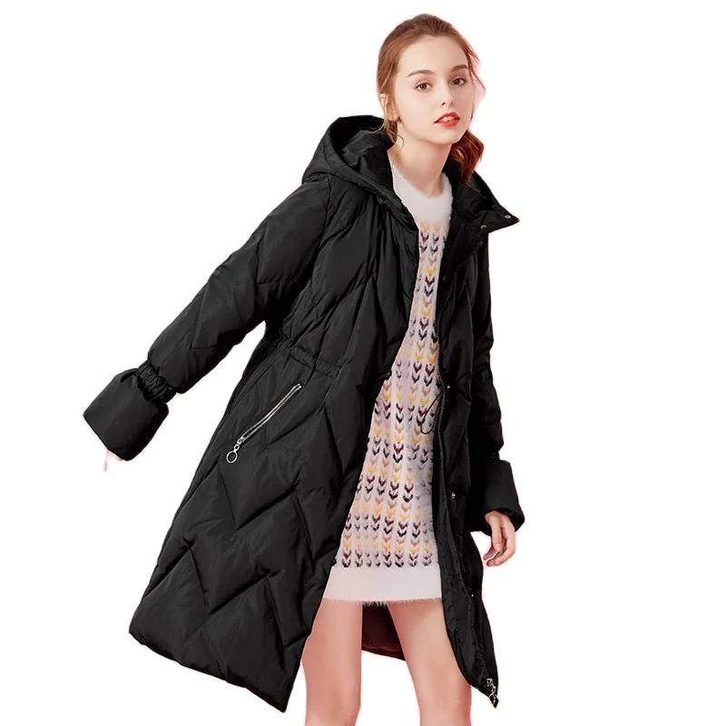 Стеганое длинное пуховое пальто SEMIR с капюшоном Женское зимнее на молнии