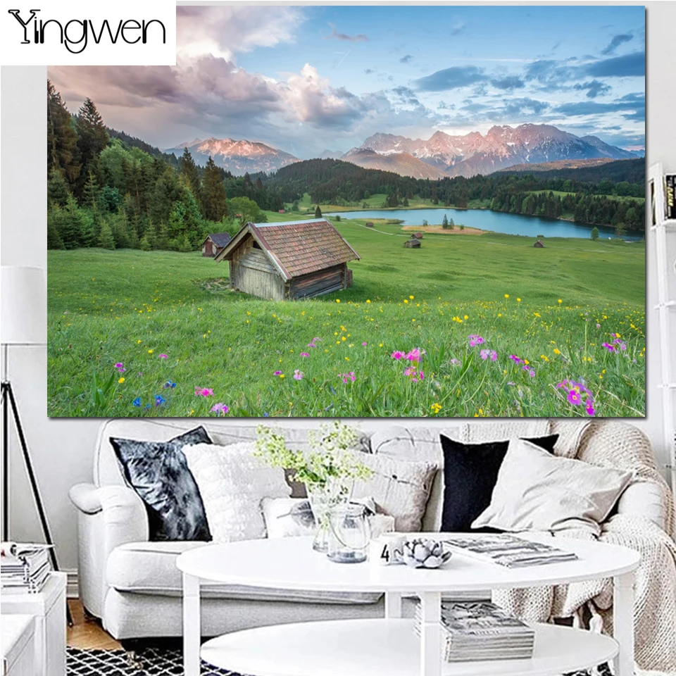 

5D DIY Diamond Painting Alpine Lake Landscape Full Diamond Embroidery Mosaic Meadow Cross Stitch Kits Home Decoration Art Gift