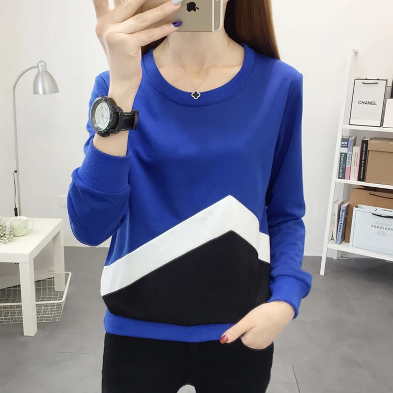 

Camisas Mujer 2020 Korean Clothes T-Shirt Contrast Color Long Sleeve Shirt Women Autumn Winter Tops Plus Size Womens Clothing