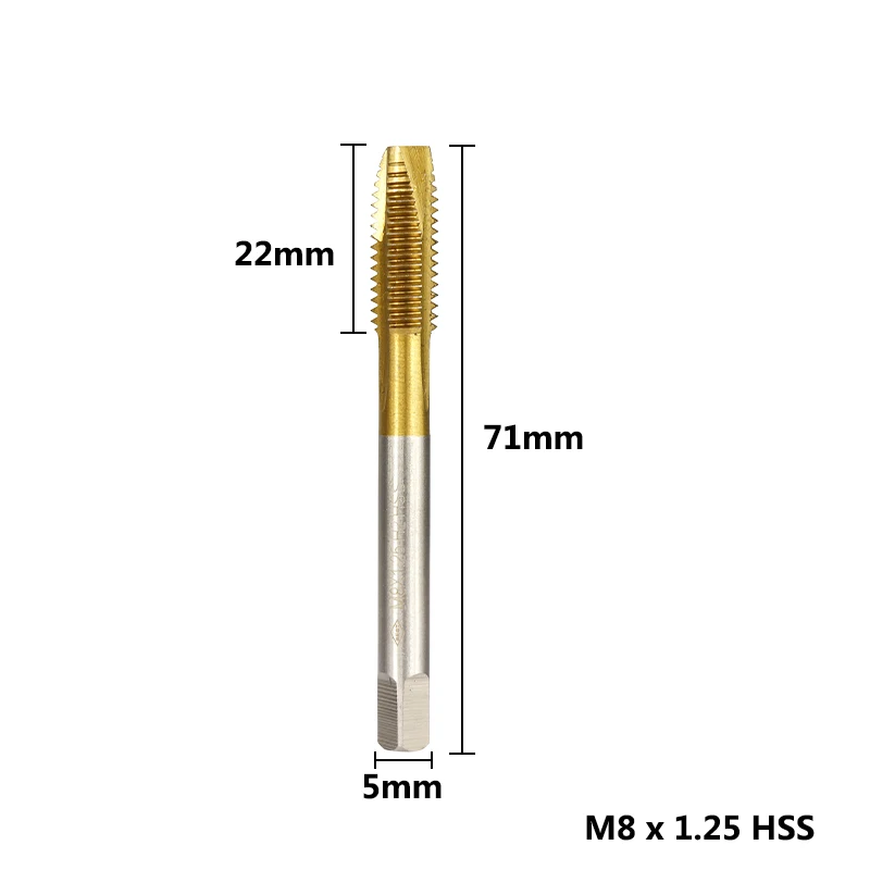 1 шт. HSS M2/M2.5/M3/M3.5/M4/M5/M6/M8 винтовой кран титановое покрытие сверло метрический ручной кран Прямой Флейта Резьба Кран - Цвет: M8X1.25