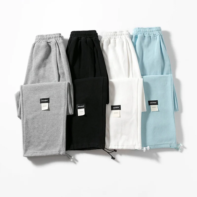 

Fashion Women Casual Pants 2021 Autumn Elastic Waist Full length SHirring Straight Pants Grey Black Trousers Sweatpants