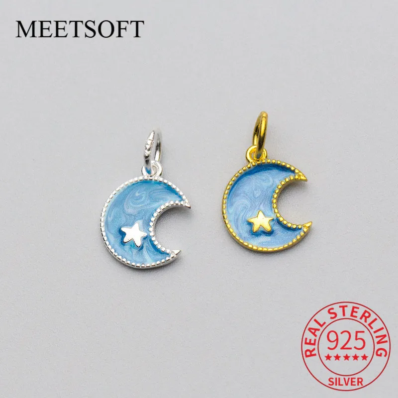 MEETSOFT офисное серебро 925 пробы голубая луна и звезды шикарные амулеты сделай сам