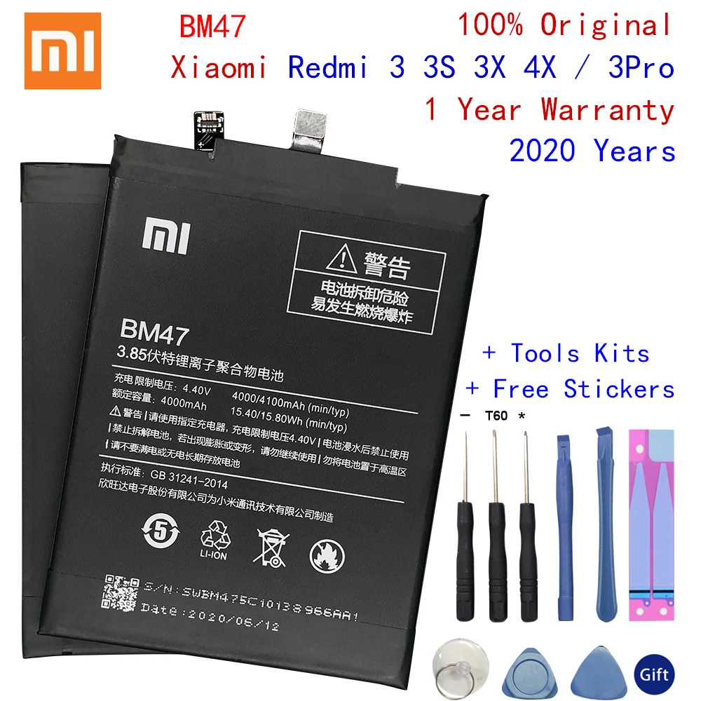 Оригинальный новый аккумулятор 4000 мАч BM47 для Xiaomi Redmi 3 S 3X 4X Hongmi Redrice Bateria Batery +