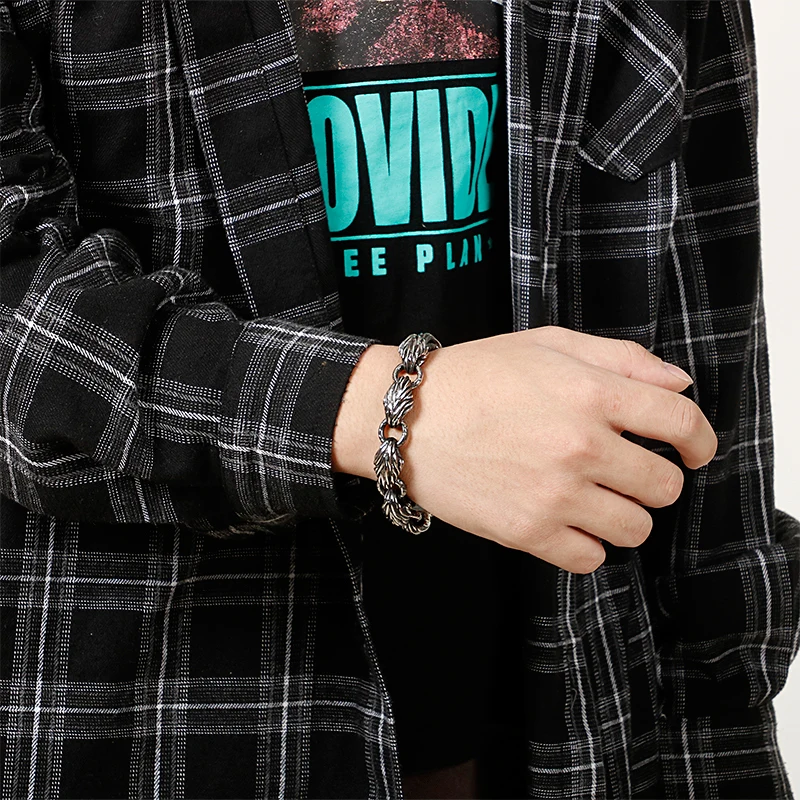 KALEN Punk Twisted Link Chain Bracelet Mens 23cm 9 Inches Stainless Steel Boho Hand Armband Biker Hip Hop Jewelry 2019 | Украшения и