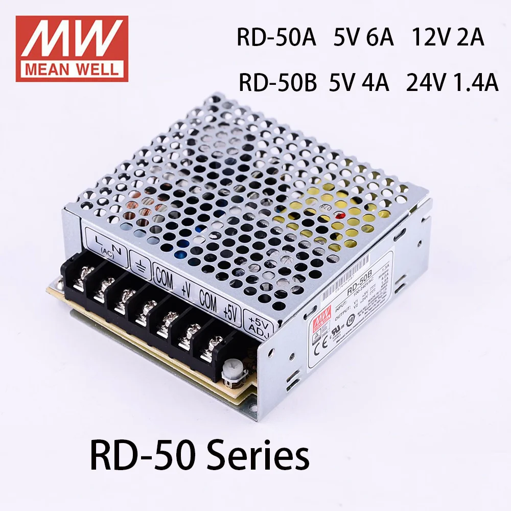 

MEAN WELL 110/220V AC To DC RD-50A 5V 6A 12V 2A RD-50B 5V 4A 24V 1.4A Dual Output Switching Power Supply Meanwell Led Driver