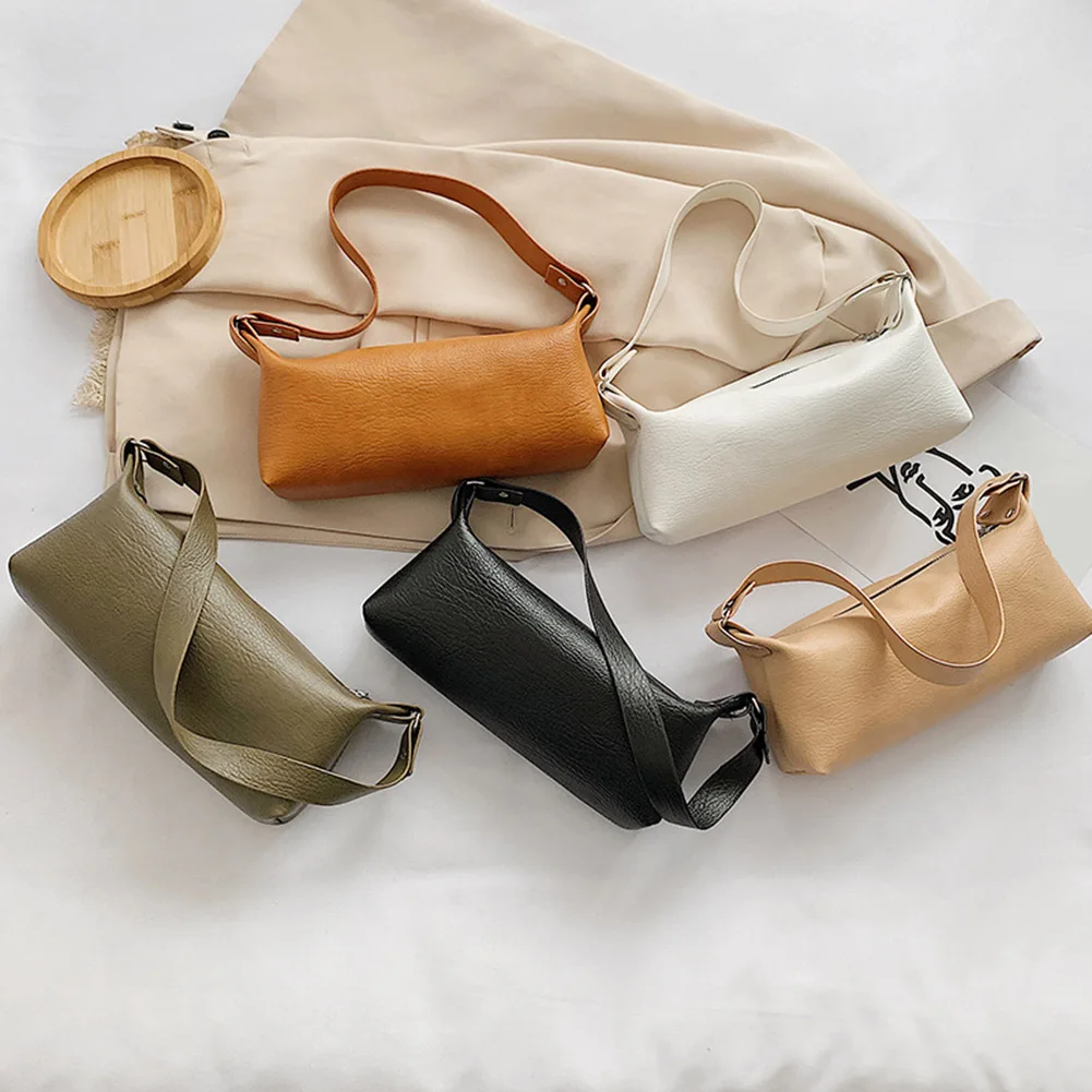 

Retro Women Handbag Fashion PU Leather Street Casual Solid Zipper Shoulder Tote Bag Female Elegant Underarm Purse Clutch