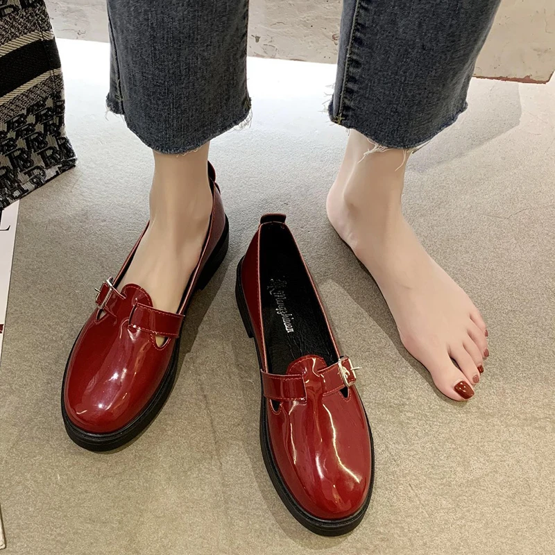 

Lucyever Sexy Patent Leather Square Heels Pumps Women Fashion Buckle Round Toe Mary Janes Woman Slip on Office Shoes Woman