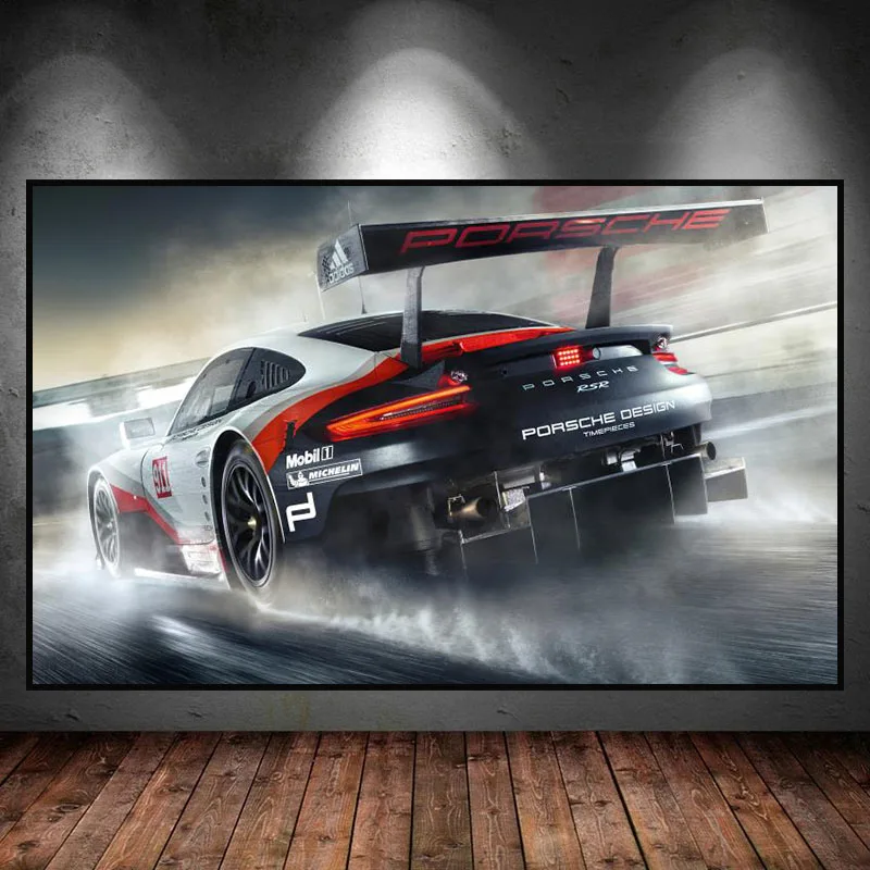 

Porsches 911 RSR Racing Cars Back View Vehicle Poster Canvas Painting Wall Art Prints Picture for Living Room Modern Home Decor