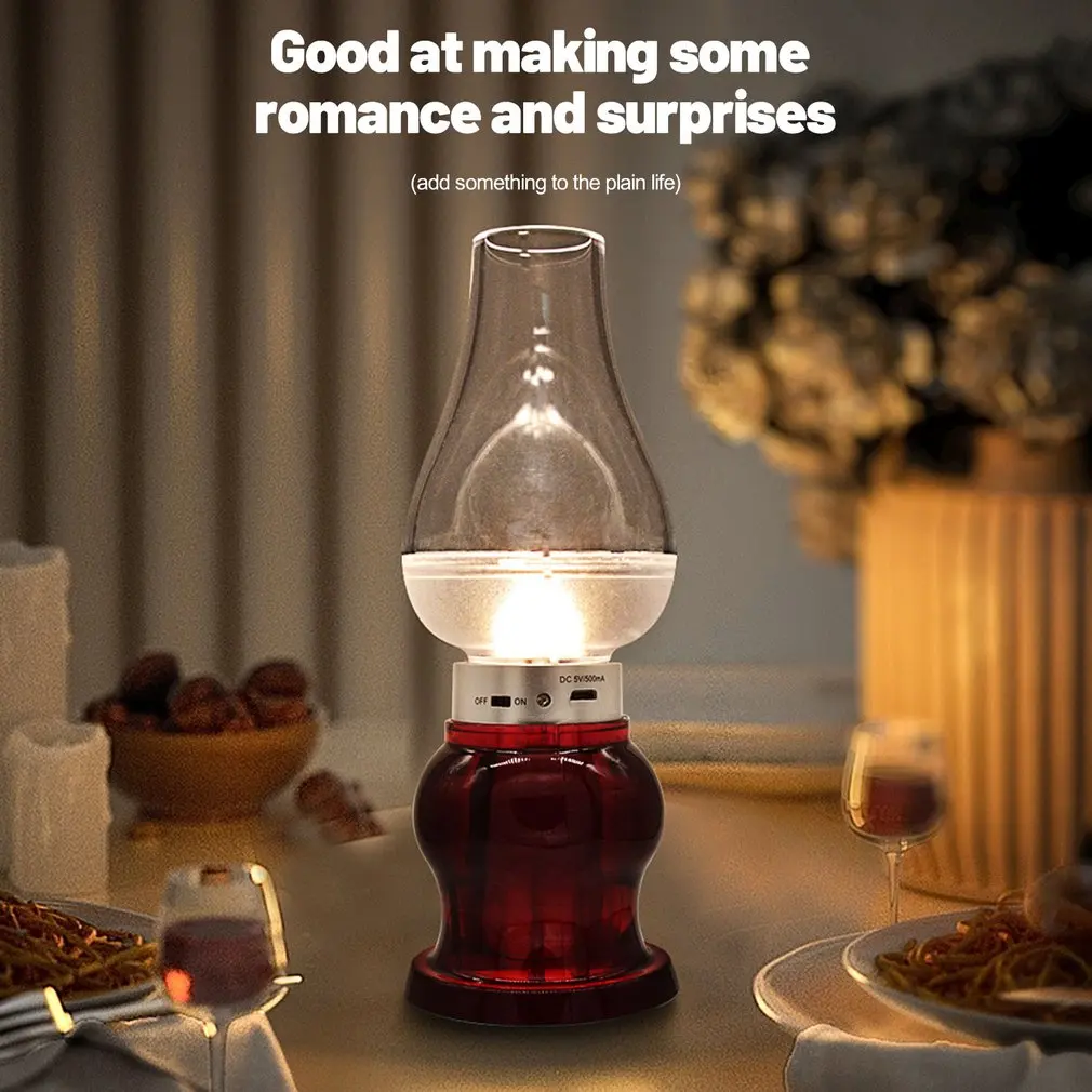 

USB Rechargeable Blow Retro LED Kerosene Lamp Classic Night Light Dimmable Desk Lamp Bedside Lantern For Dinner Table Home