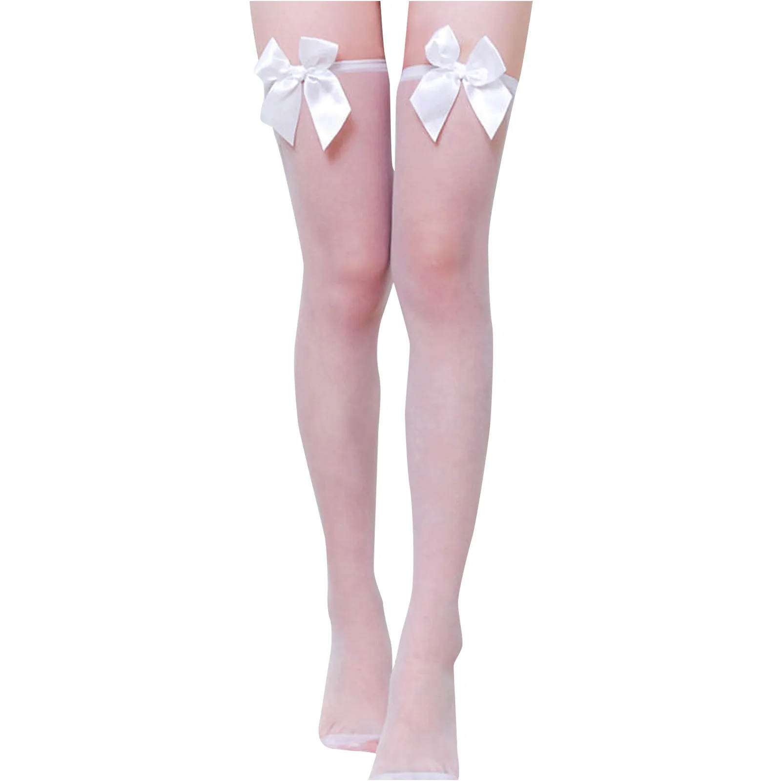 Женские атласные милые сексуальные длинные прозрачные чулки до бедра с бантом