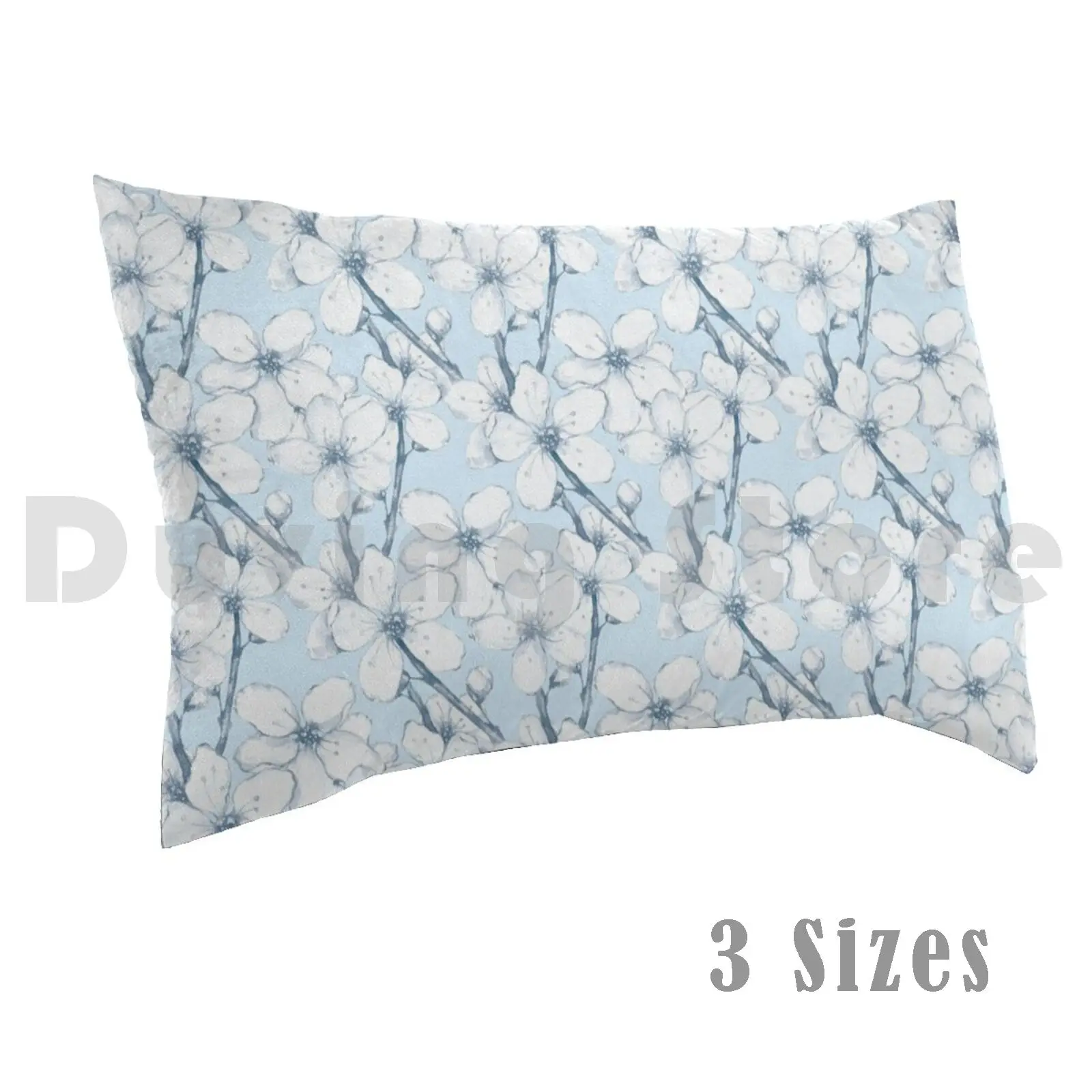 

Japanese Garden. Blue Pillow Case 20x30 inch Blooming Floral Flowers Spring Petal Leaf Blossom Asia Season Cherry