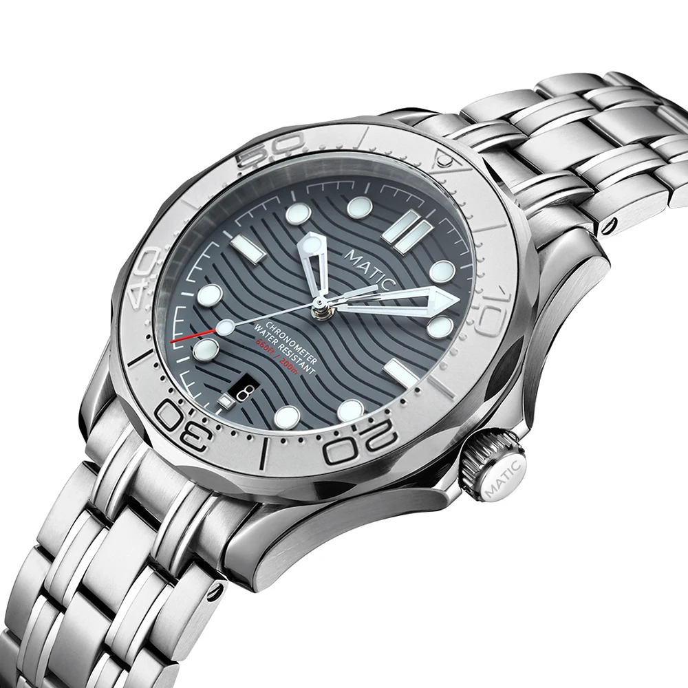 Скидка Механические наручные часы MATIC DIVER, 200 м, 41 мм, PT5000 [серый циферблат с серебристой керамической вставкой в рамку]