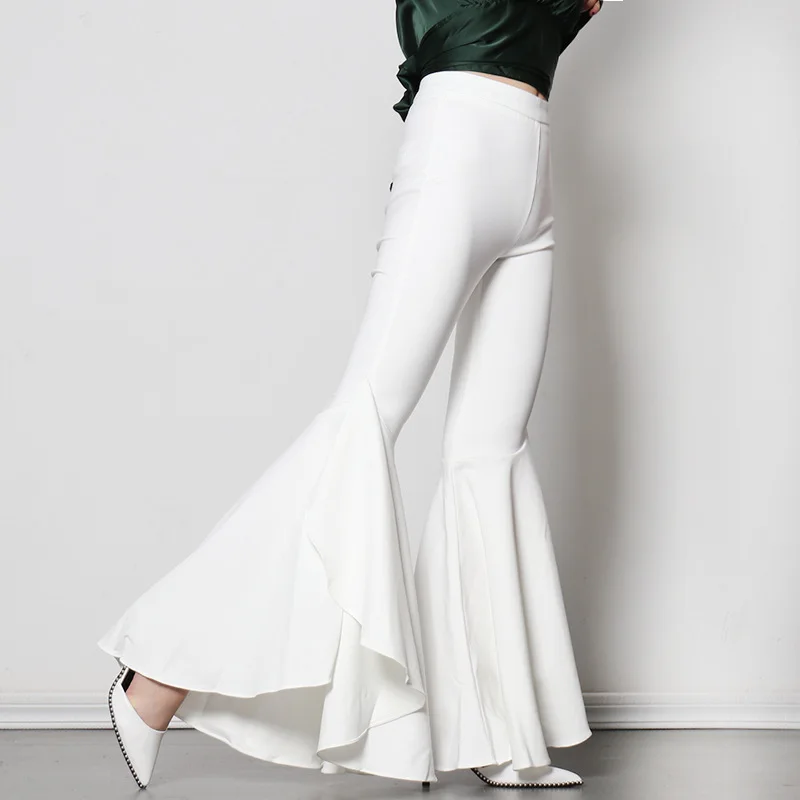 

VGH Patchwork Ruched Ruffle Harem Pants For Women High Waist Solid Large Size Slim Trousers Female 2020 Fall Fashion New Style