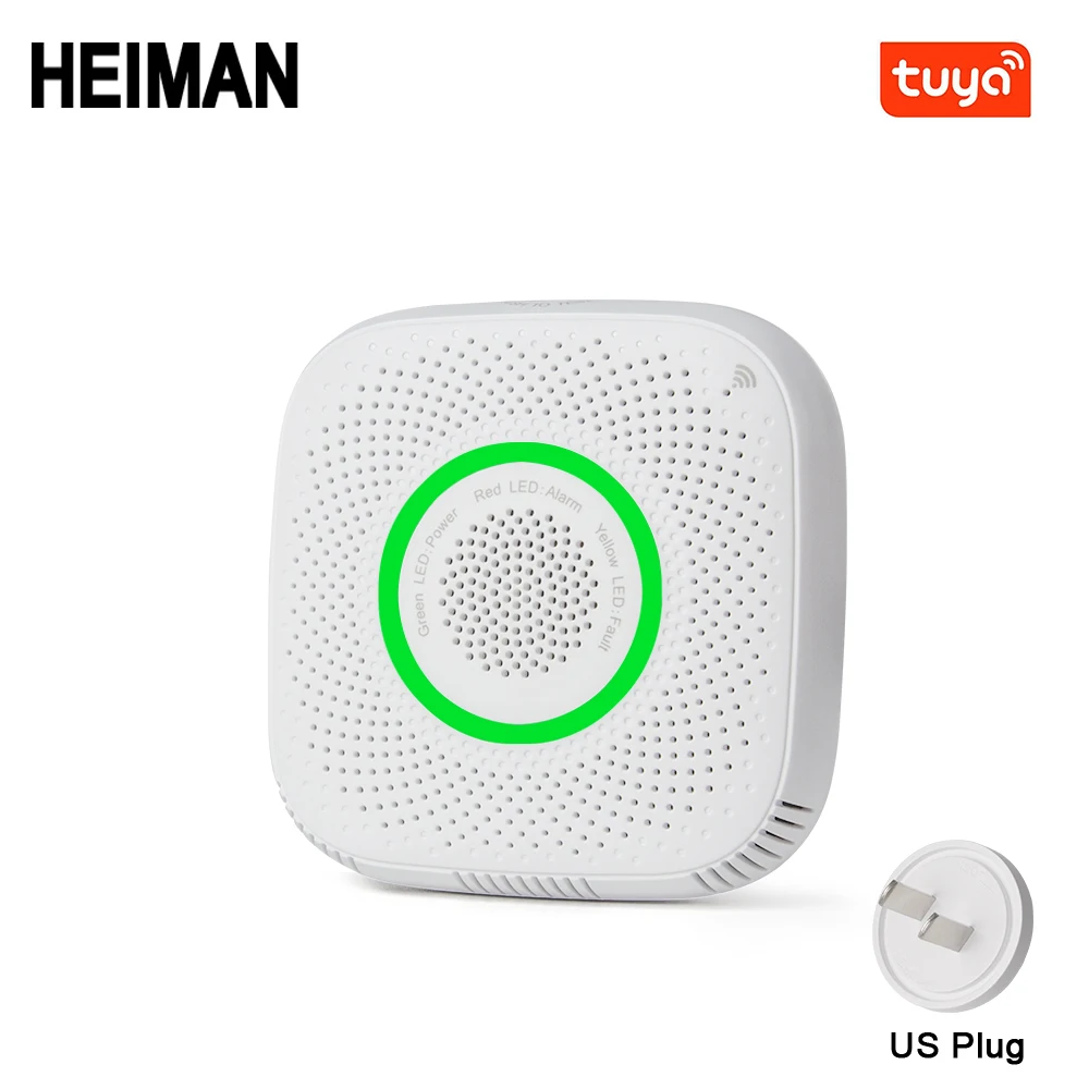 US PLUG Tuya WiFi датчик утечки газа LPG сигнализация детектор пожарной безопасности приложение контроль безопасности умный дом датчик утечки - Цвет: US PLUG