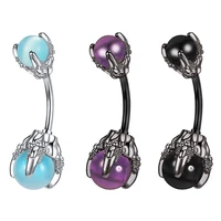 zs 14g stainless steel belly button ring for women dragon claws navel ring with bright bead natural stone body piercing jewelry