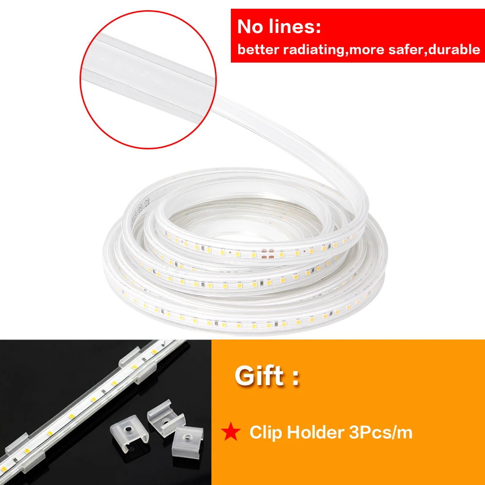 LED Strip Light 220V 2835 Waterproof led strip High Brightness 120LEDs/m Flexible Kitchen Outdoor Garden LED Light With Switch