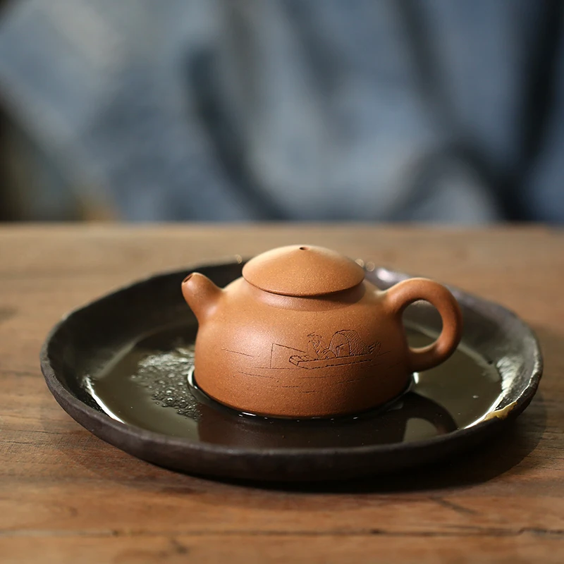 

★Monohydrate hall yixing recommended small teapot tea service manual old mud fish fishing alone cover 100 ml small pot
