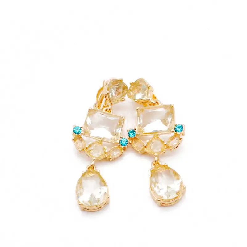 Free Shipping New Elegant Glass Stones Geometric Clip Earrings Statement