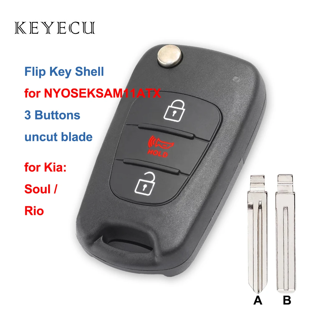 Keyecu Flip uzaktan araba anahtarı kabuk durumda kapak için 3 düğme Kia Soul Rio 2010 2011 2012 2013 2014 NYOSEKSAM11ATX