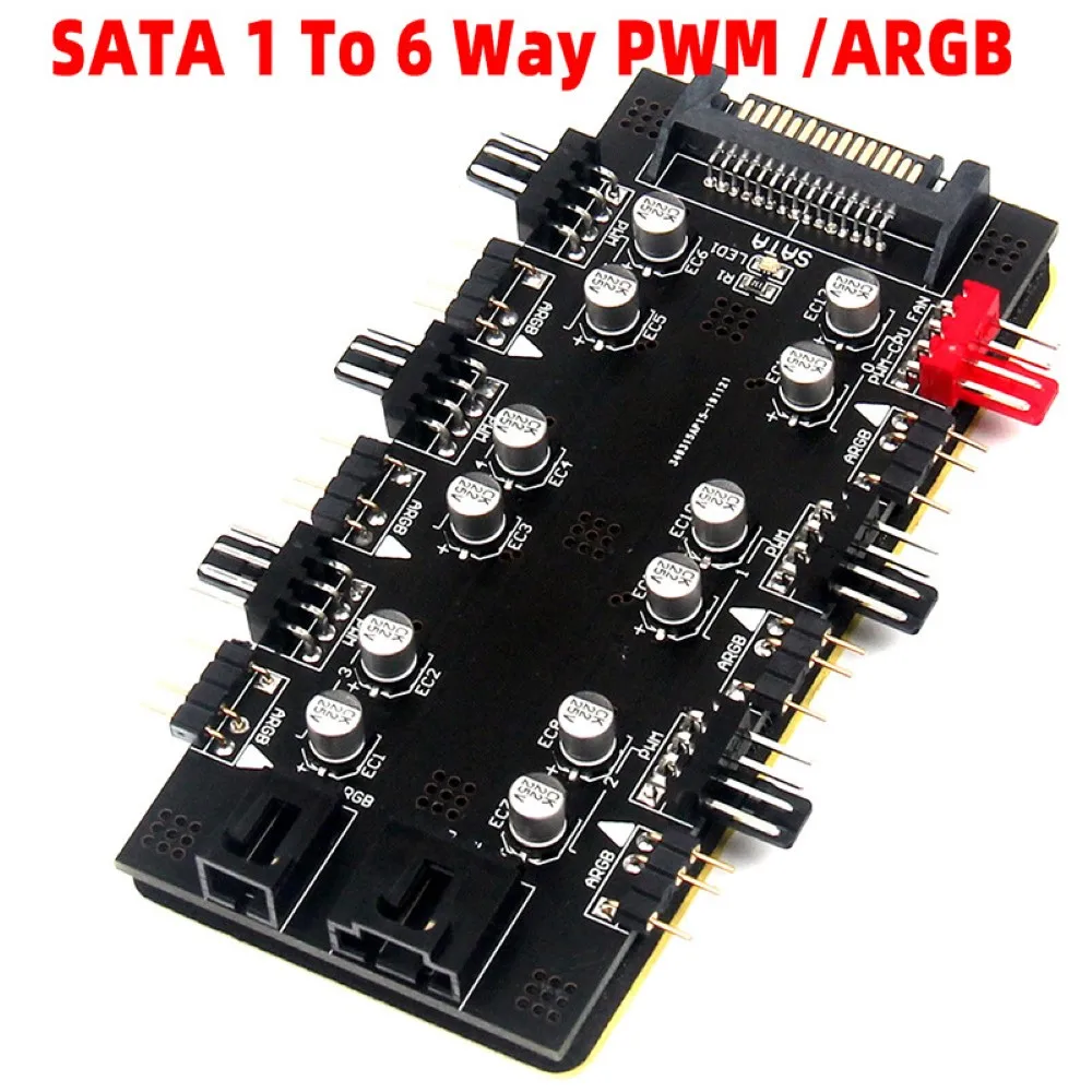 

IDE SATA 4Pin PWM/ARGB Cooling Fans Hub 1 To 6 Way Splitter Cable 12V Power Expander Speed Controller Adapter For Motherboard