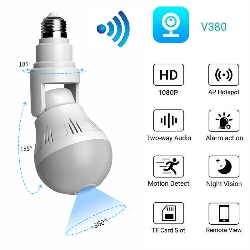 

360 ° панорамный лампы Wi-Fi Камера E27 светильник лампочка HD 1080P ip-камера видеонаблюдения с поддержкой Wi Камера рыбий глаз наблюдения CCTV безопас...