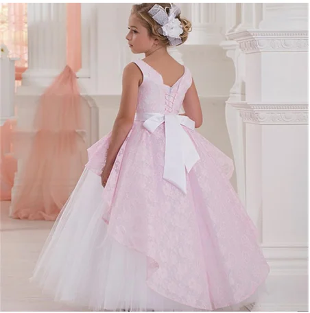 Pink Lace Flower Girls Dresses Sleeveless Ruffle First Communion Special Occasion Dress Baby Girl Birthday Gown