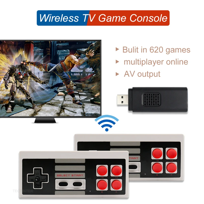 

NEW Retro Game Console 8 Bit Wireless Dual Controller Built In 620 Games Handheld Game Player Gamepad Video Game Console AV