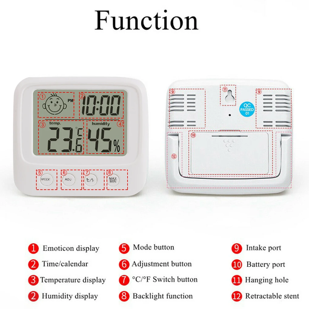 

2 in 1 Digital Thermometer Hygrometer Mini Temperature/Humidity Meter Home Wall Hygrothermograph for Indoor Outdoor