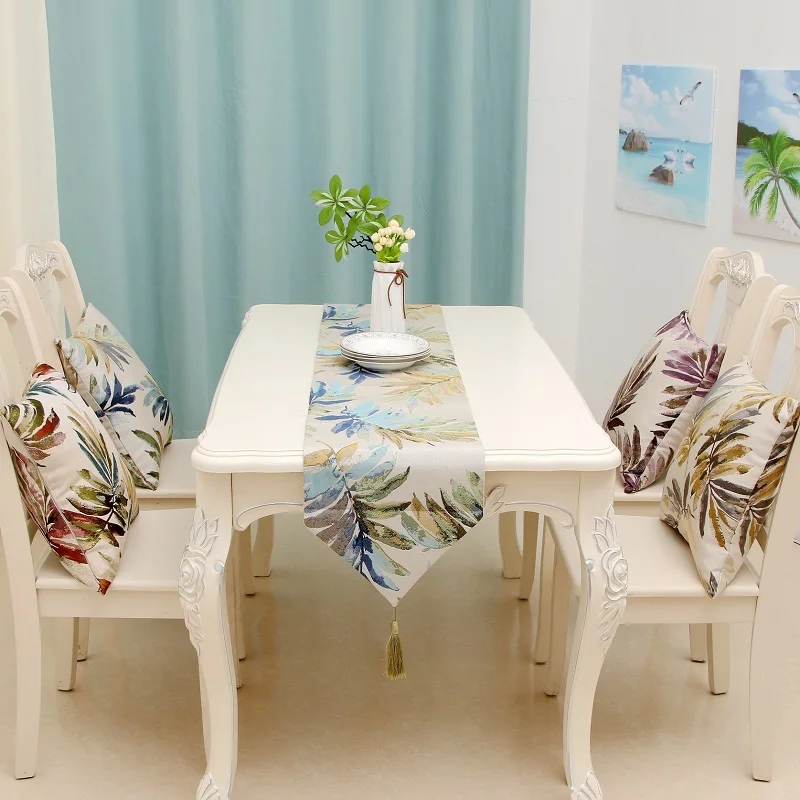Модная Современная скатерть цветная нейлоновая жаккардовая синяя с кисточками