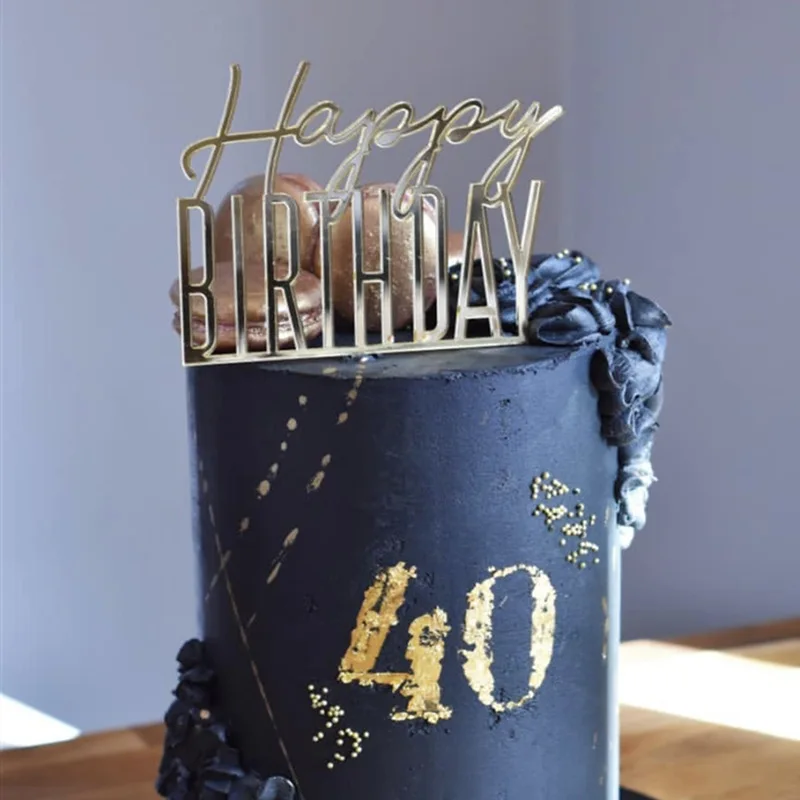 Фото Ins/розовое золото площади с днем рождения Акриловый Торт украшения карты торт