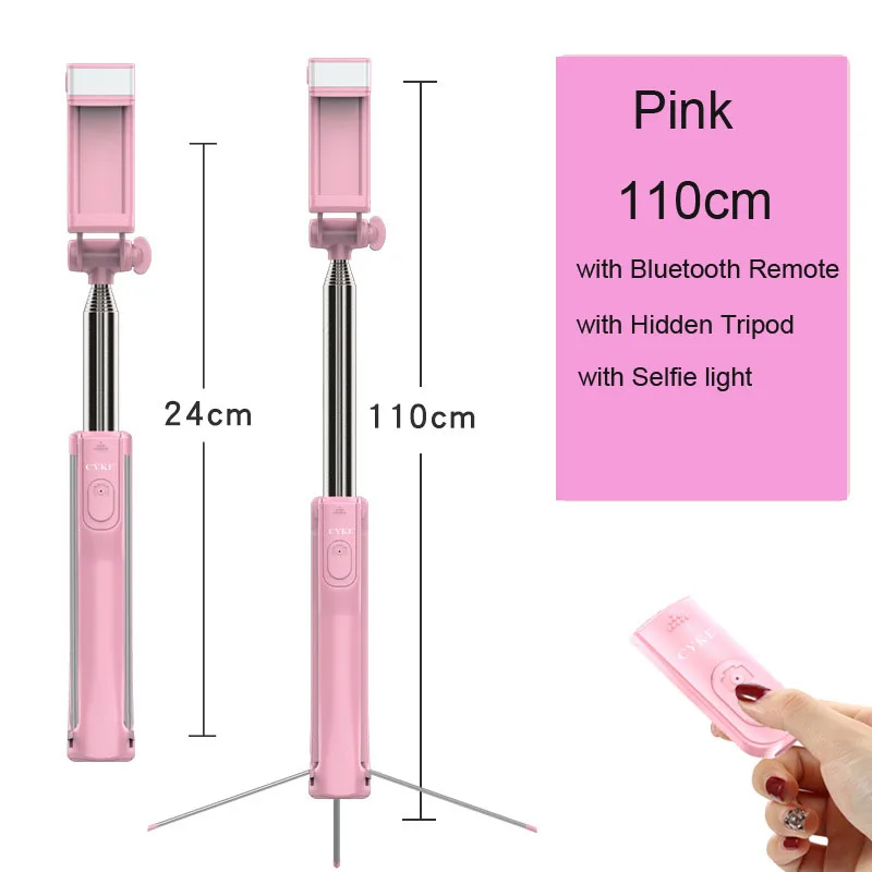 Pink 110cm Светодиодный заполняющий свет палка для селфи 3 в 1 выдвижное устройство Bluetooth Скрытая телефона штатив монопод палка для селфи для iPhone смартфона - Цвет: Pink 110cm