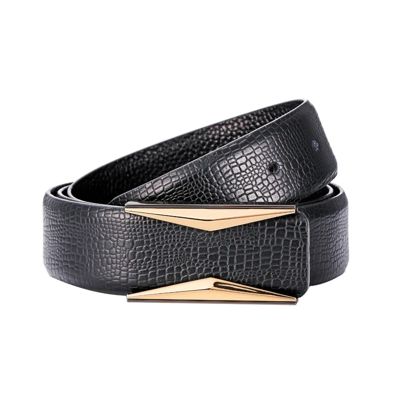 04Black Deepeel 1 шт. 3,4 см* 105-125 см мужской ремень из натуральной кожи официальный костюм брюки гладкая пряжка для ремня металлический Starp подарок для мужчин ремни - Цвет: 04Black