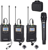 comica cvm wm100 plus 48 channel professional uhf dual wireless lavalier lapel microphone system 1rx2tx1htx