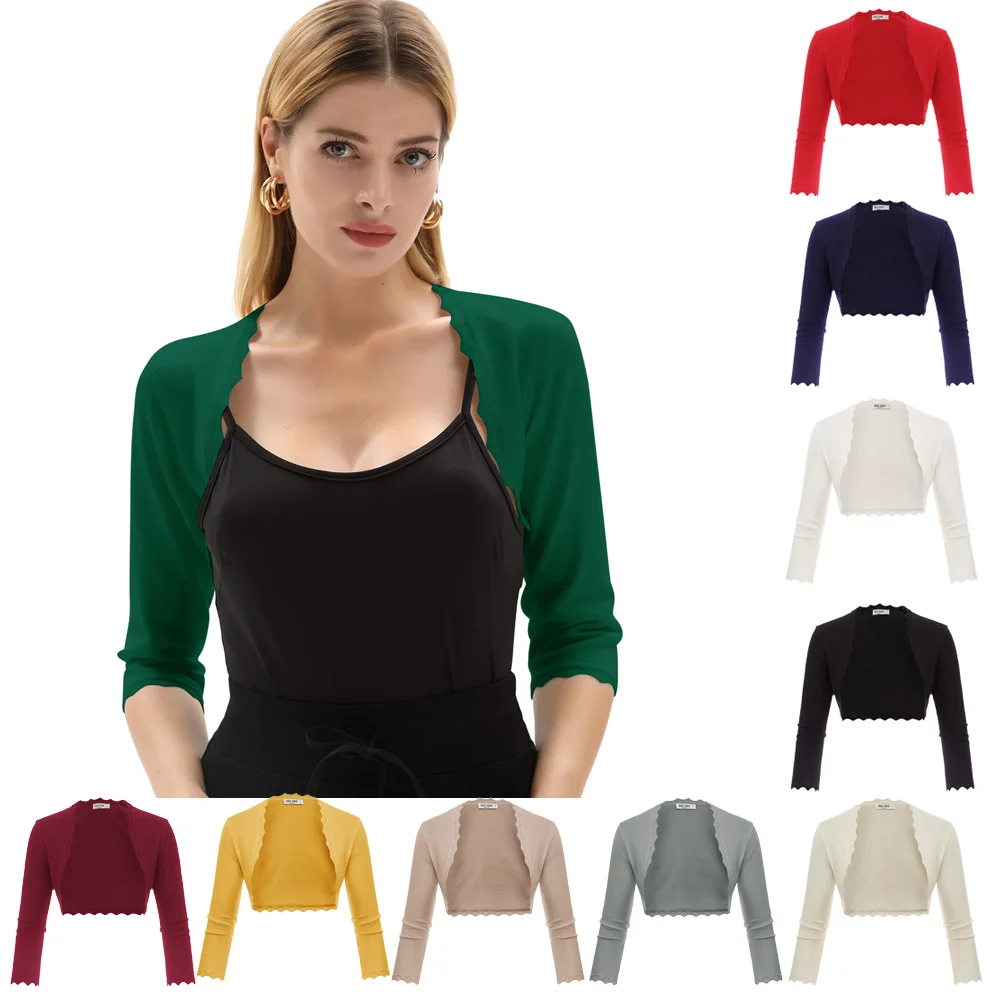 

Grace Karin Women's Coats 3/4 Sleeve Open Front Copped Shrug Scalloped Knitting Bolero Slim Soft Knit Tops Fashion Elegant New