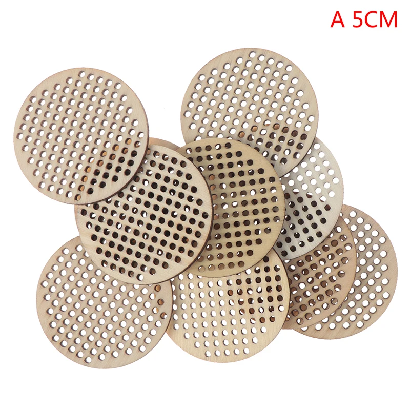 

10Pcs Wooden Scrapbooking Craft Heart Circle Shapes Cross Stitch Hole Carving for Embellishments Handmade Diy Handicraft Decor