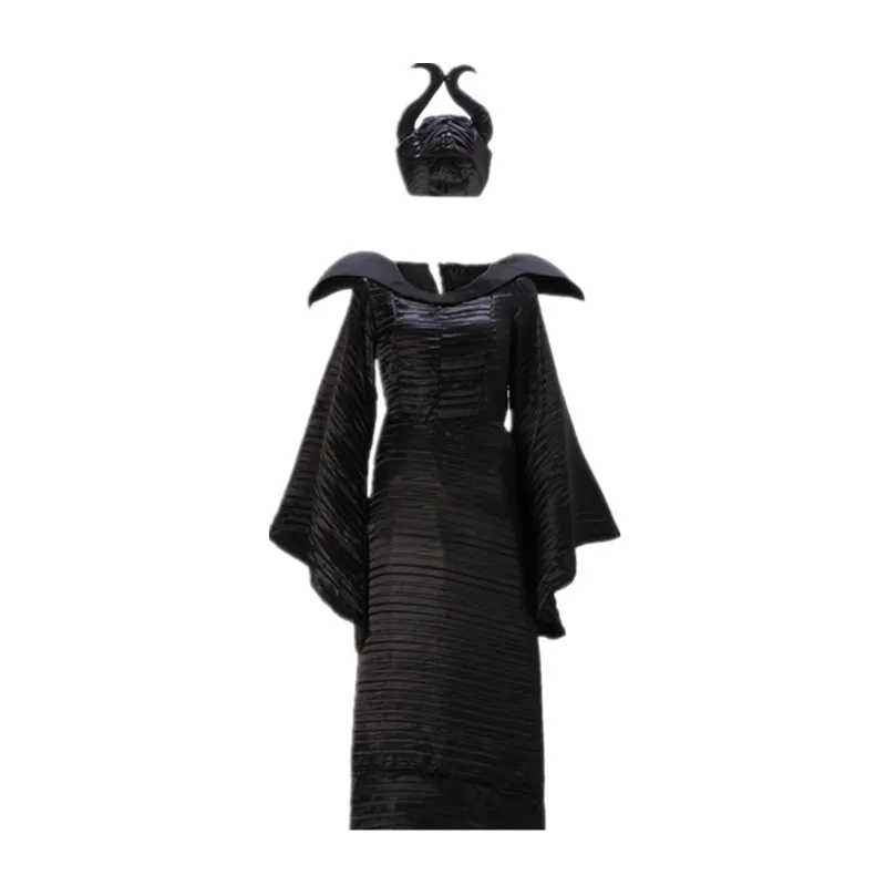 Женский длинный костюм в стиле Хэллоуин роскошный черный ведьмы зла для косплея