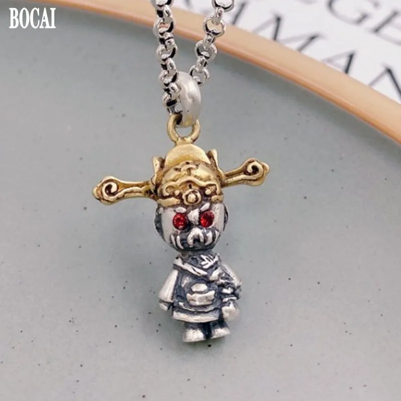 

BOCAI New Real s925 Silver Jewelry Fresh and Cute Cartoon Personality 2021 Trend Mini Wealth Doll Men and Women Pendant