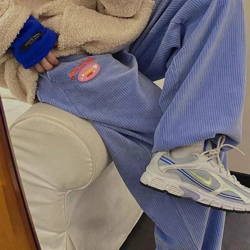 

Corduroy Wide Leg Women Straight Jogger Pants High Waist Pockets Loose Trousers For Girls 2021 Autumn Korean Casual Harajuku New