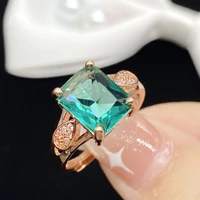 925 silver new temperament rectangular simulation malachite green tourmaline adjustable ring rose gold plated for women jewelry
