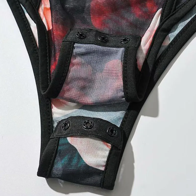 

Women's Summer 2021 Camisole Top Women's Mesh Rose Print Sexy Tight Sling Bodysuit Women's Fashion Sexy Streetwear Vest T-shirt