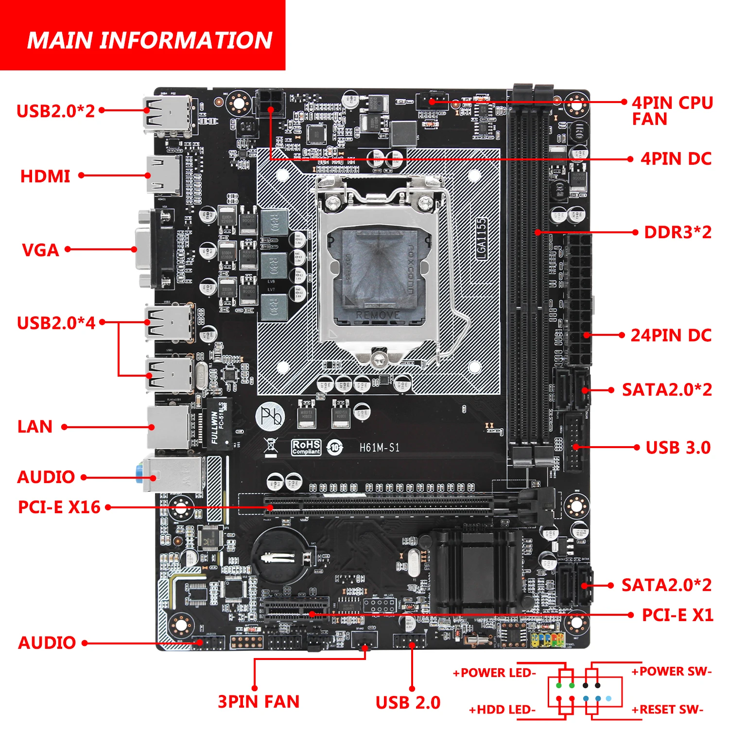 machinist h61 motherboard set with intel core i3 3220 lga 1155 cpu 2pcs x 8gb 16gb 1600mhz ddr memory h61 s1 free global shipping