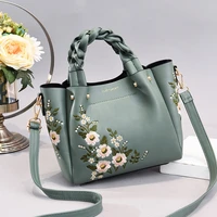 new weave handle women floral pu leather small hand bags casual brand fashion designer ladies bag shoulder white female handbags