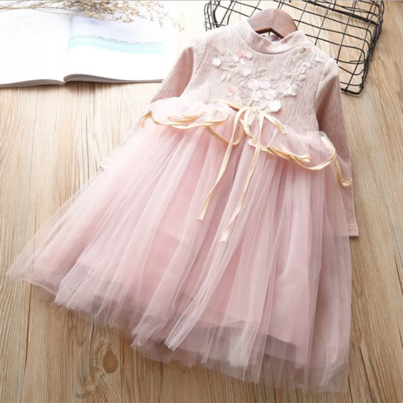 

Girls Dress Elegant Spring Autumn Flower Stitiching Kids Dresses for Girl Long Sleeve Ball Gown Princess Dress Children Clothes