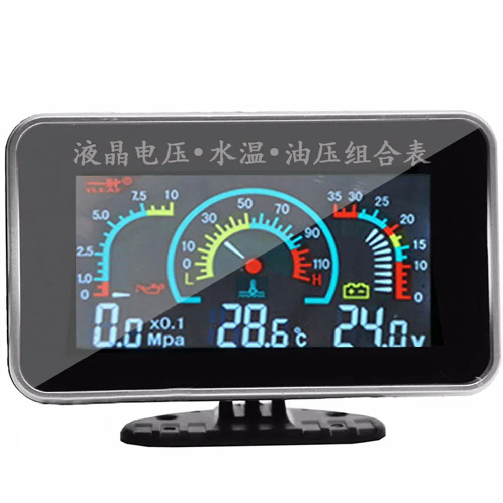 Универсальный автомобильный 3 в 1 lcd 12 В/24 В Автомобильный манометр давления масла вольтметр напряжение температура воды комбинированная Таблица с датчиком