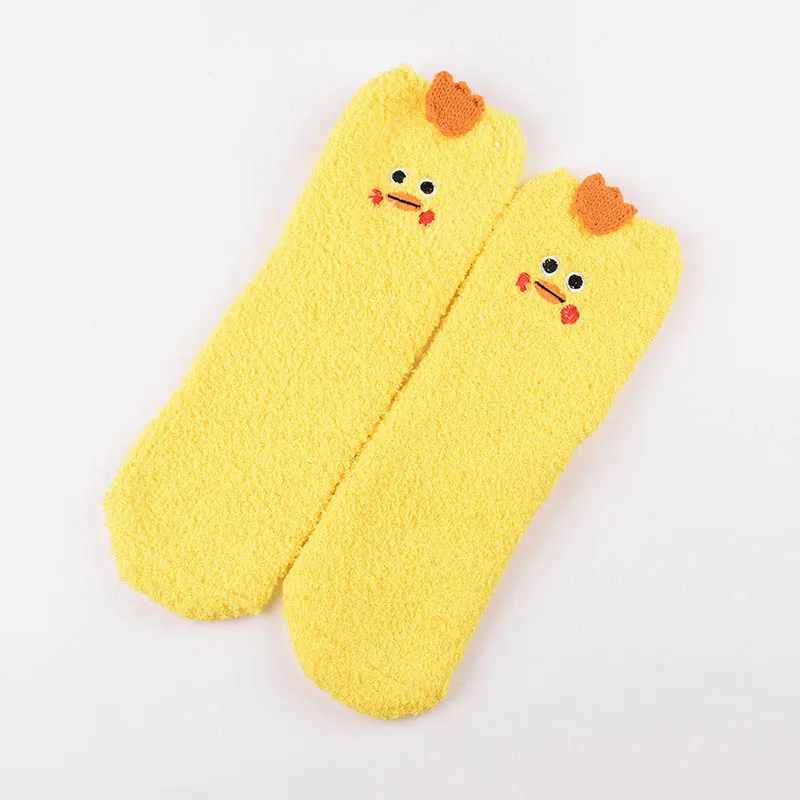 yellow chicken Модные осенние и зимние новые красные рождественские утолщенные бархатные носки-тапочки кораллового цвета для взрослых, женские носки, подарок - Цвет: yellow chicken