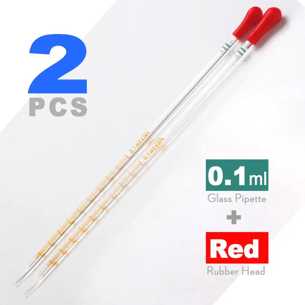 2pcs 0.1/0.2/0.5/1/10ml Glass Scale Line Dropper Pipette Lab Dropping Pipet Blue Rubber Head Pipettors by ks-tek |