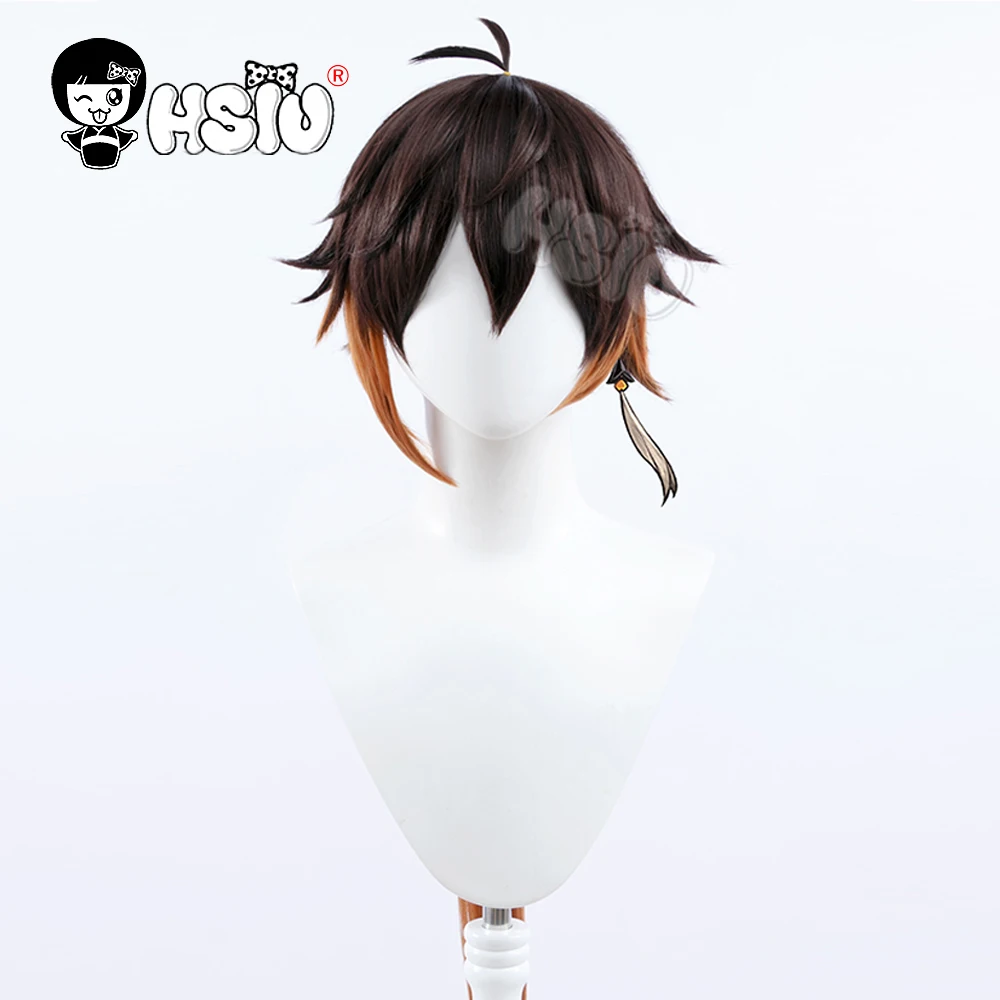 

Zhongli cosplay wig Genshin Impact cosplay 「HSIU 」Dark brown gradient orange long hair+Free Brand wig Cap